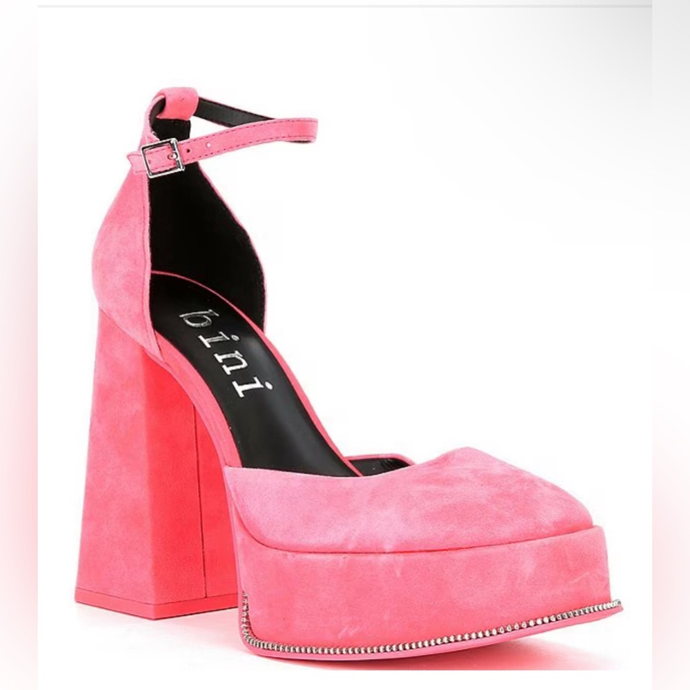 Pink Suede Ankle Strap Platform Pumps NWOB